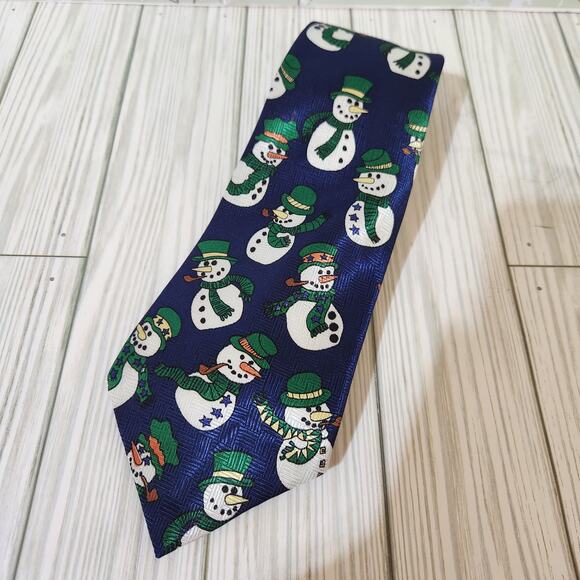 NWT Keith Daniels Blue White Snowman Holiday Christmas Classic Men's Tie - Picture 1 of 7